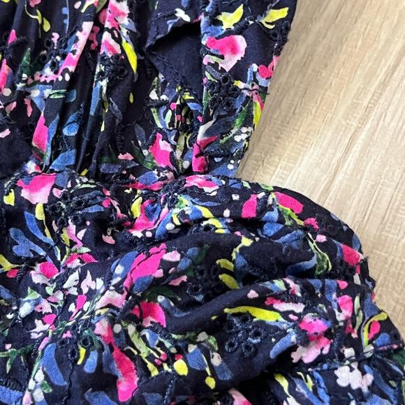 French Connection Flores Cotton V Neck Mini Dress In Utility Blue Floral | US 2 - Picture 6 of 9